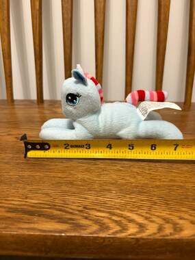 Greenbrier Light Blue Unicorn Plush with Striped Rainbow Mane and Tail